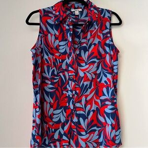 Sleeveless Red and Blue Patterned Women's Top
